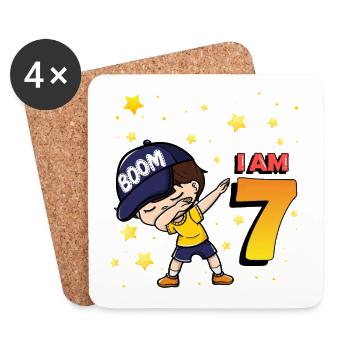 Boom I am 7 | Birthday Boy | 7th Birthday Party - Coasters (set of 4) - white - Front