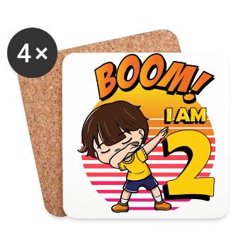 Boom J’ai 2 | Anniversaire Garçon | Fête d’anniversaire 2nd - Dessous de verre (lot de 4) - blanc - Devant