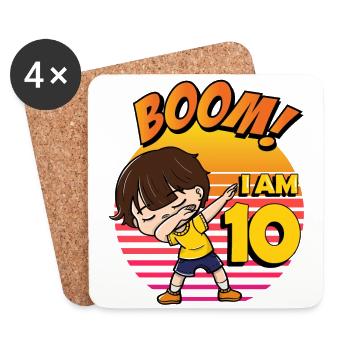 Boom J’ai 10 | Anniversaire Garçon | Fête du 10e anniversaire - Dessous de verre (lot de 4) - blanc - Devant