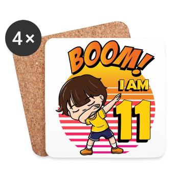 Boom J’ai 11 | Anniversaire Garçon | Fête du 11e anniversaire - Dessous de verre (lot de 4) - blanc - Devant