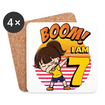 Boom I am 7 | Birthday Girl | 7th Birthday Party - Coasters (set of 4) - white - Front