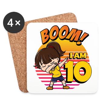 Boom I'm 10 | Birthday Girl | 10th Birthday Party - Untersetzer (4er-Set) - Weiß - Vorne