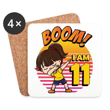 Boom I'm 11 | Birthday Girl | 11th Birthday Party - Coasters (set of 4) - white - Front
