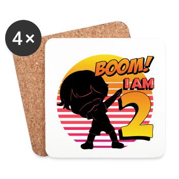 Boom J’ai 2 | Anniversaire Garçon | Fête d’anniversaire 2nd - Dessous de verre (lot de 4) - blanc - Devant