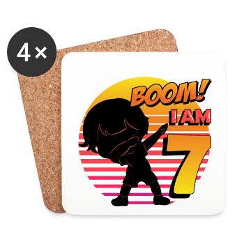 Boom I am 7 | Birthday Boy | 7th Birthday Party - Coasters (set of 4) - white - Front