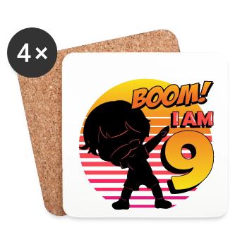 Boom I'm 9 | Birthday Boy | 9th Birthday Party - Coasters (set of 4) - white - Front