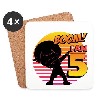 Boom J’ai 5 | Anniversaire Garçon | Fête du 5ème anniversaire - Dessous de verre (lot de 4) - blanc - Devant