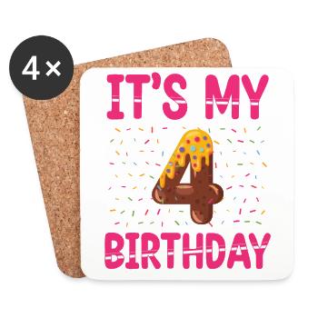 It's My 4th Birthday | Sprinkles Thematic - Coasters (set of 4) - white - Front