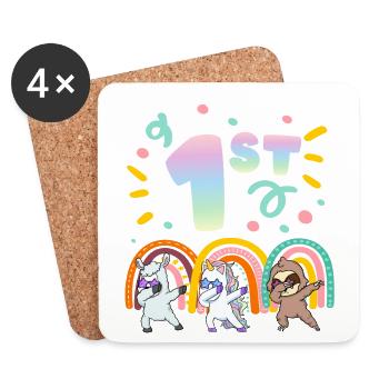 1st Birthday Dabbing Llama Unicorn Sloth | 1st - Untersetzer (4er-Set) - Weiß - Vorne