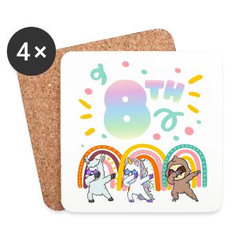 8th Birthday Dabbing Llama Unicorn Sloth | 8. - Coasters (set of 4) - white - Front