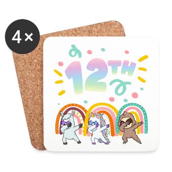 12. Geburtstag Dabbing Llama Einhorn Faultier | - Untersetzer (4er-Set) - Weiß - Vorne