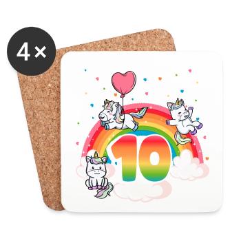 10th Birthday Dabbing Llama Unicorn Sloth | 10th - Untersetzer (4er-Set) - Weiß - Vorne