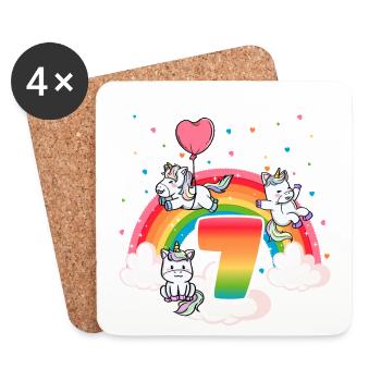 Thème Licorne arc-en-ciel du 7ème anniversaire - Dessous de verre (lot de 4) - blanc - Devant