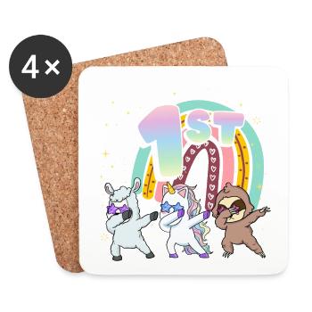 1st Birthday Dabbing Llama Unicorn Sloth | 1st - Untersetzer (4er-Set) - Weiß - Vorne