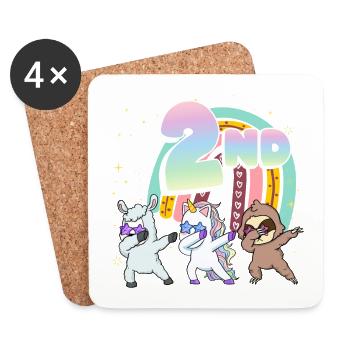2nd Birthday Dabbing Llama Einhorn Faultier | 2nd - Untersetzer (4er-Set) - Weiß - Vorne