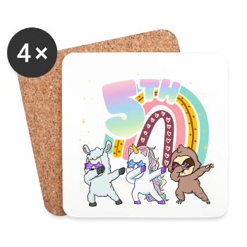 5th Birthday Dabbing Llama Einhorn Faultier | 5th - Untersetzer (4er-Set) - Weiß - Vorne