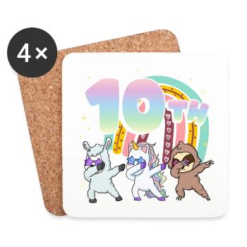10. Geburtstag Dabbing Llama Einhorn Faultier | - Untersetzer (4er-Set) - Weiß - Vorne