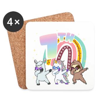 7th Birthday Dabbing Llama Einhorn Faultier | 7th - Untersetzer (4er-Set) - Weiß - Vorne