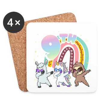 9. Geburtstag Dabbing Llama Einhorn Faultier | 9. - Untersetzer (4er-Set) - Weiß - Vorne