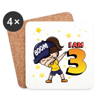 Boom J’ai 3 | Birthday Girl | Fête d’anniversaire 3rd - Dessous de verre (lot de 4) - blanc - Devant
