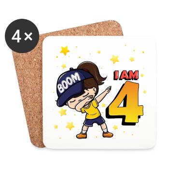 Boom J’ai 4 | Birthday Girl | Fête du 4ème anniversaire - Dessous de verre (lot de 4) - blanc - Devant