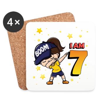 Boom I am 7 | Birthday Girl | 7th Birthday Party - Coasters (set of 4) - white - Front