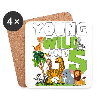 Jeune Sauvage et 5 | Anniversaire sur le thème des animaux safari - Dessous de verre (lot de 4) - blanc - Devant