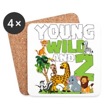 Jeune Sauvage et 2 | Anniversaire sur le thème des animaux safari - Dessous de verre (lot de 4) - blanc - Devant