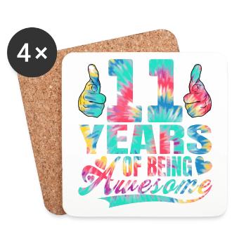 11e anniversaire ou anniversaire 11 ans d’existence - Dessous de verre (lot de 4) - blanc - Devant