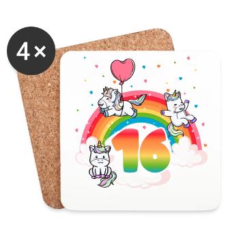 16th Birthday Rainbow Unicorn Theme - Coasters (set of 4) - white - Front
