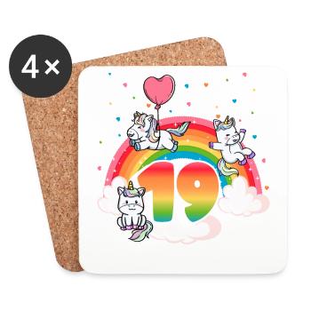 19th Birthday Rainbow Unicorn Theme - Coasters (set of 4) - white - Front