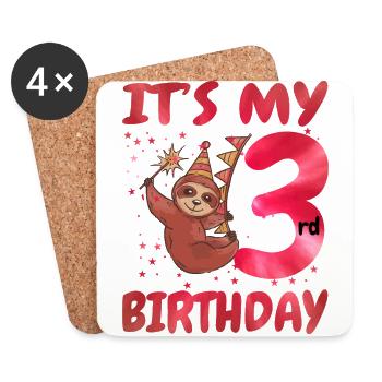 3rd Birthday Cute Sloth Party Hut Themed Birthday - Untersetzer (4er-Set) - Weiß - Vorne