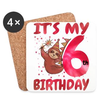 6th Birthday Cute Sloth Party Hat - Coasters (set of 4) - white - Front