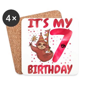 7th Birthday Cute Sloth Party Hut Themed Birthday - Untersetzer (4er-Set) - Weiß - Vorne
