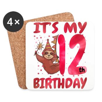 12. Geburtstag Cute Sloth Party Hut Themed - Untersetzer (4er-Set) - Weiß - Vorne