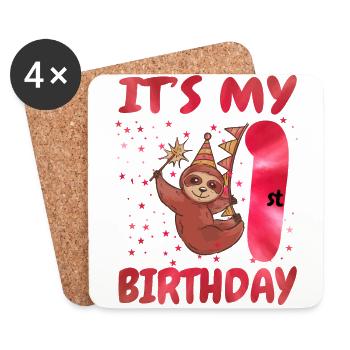 1st Birthday Cute Sloth Party Hut Themed Birthday - Untersetzer (4er-Set) - Weiß - Vorne