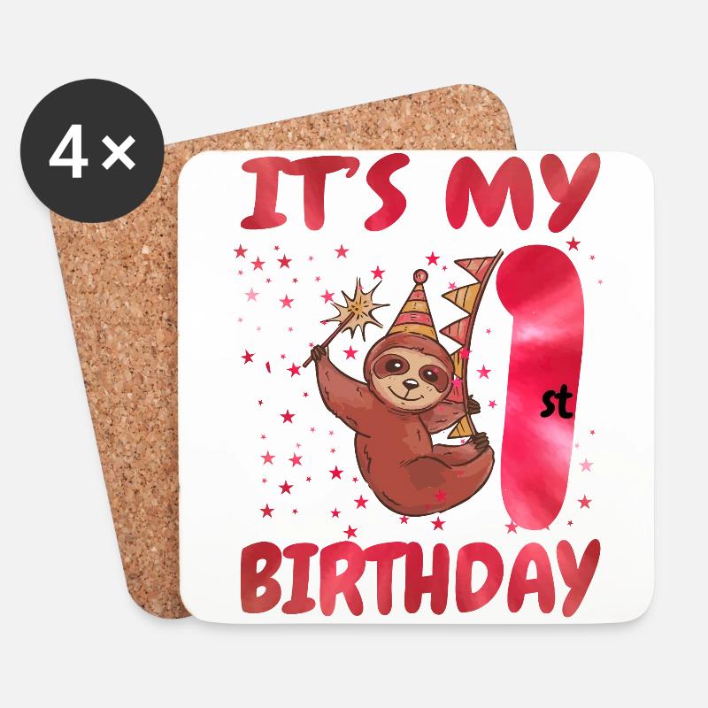 1st Birthday Cute Sloth Party Hut Themed Birthday - Untersetzer (4er-Set) - Weiß