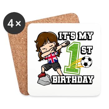 Soccer Girl It's My 1st Birthday United Kingdom - Coasters (set of 4) - white - Front