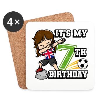 Football girl C’est mon drapeau de 7ème anniversaire - Dessous de verre (lot de 4) - blanc - Devant