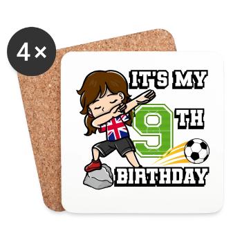 Fille de football C’est mon 9ème anniversaire - Dessous de verre (lot de 4) - blanc - Devant
