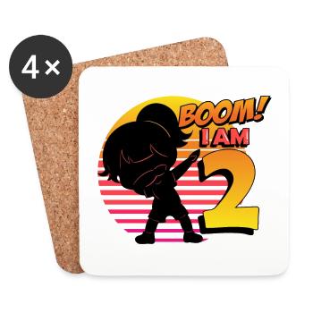 Boom J’ai 2 | Birthday Girl | Fête d’anniversaire 2nd - Dessous de verre (lot de 4) - blanc - Devant