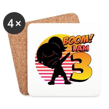 Boom J’ai 3 | Birthday Girl | Fête d’anniversaire 3rd - Dessous de verre (lot de 4) - blanc - Devant