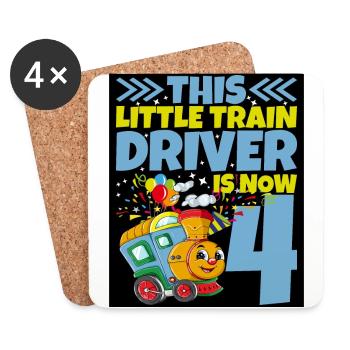 4th birthday this little train driver is now 4 - Coasters (set of 4) - white - Front