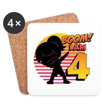 Boom J’ai 4 | Birthday Girl | Fête du 4ème anniversaire - Dessous de verre (lot de 4) - blanc - Devant
