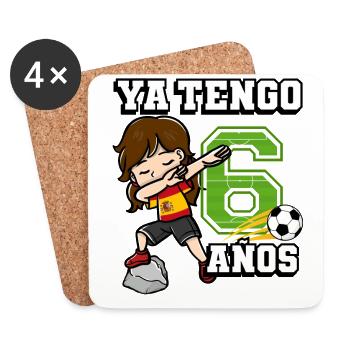 Fille de football C’est mon 6ème anniversaire espagnol - Dessous de verre (lot de 4) - blanc - Devant