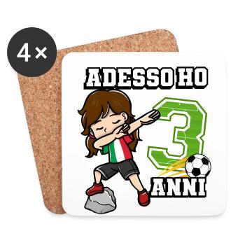 Football Girl C’est mon 3 anniversaire italien - Dessous de verre (lot de 4) - blanc - Devant