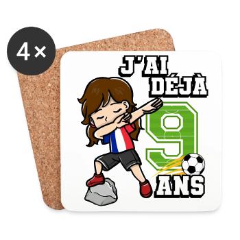 Football Girl J’ai déjà 9e anniversaire - Dessous de verre (lot de 4) - blanc - Devant