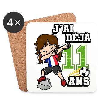 Fille de football C’est mon 11e anniversaire - Dessous de verre (lot de 4) - blanc - Devant