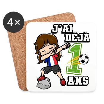 Football Girl C’est mon 1e anniversaire Français - Dessous de verre (lot de 4) - blanc - Devant
