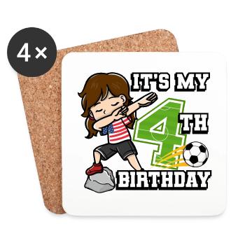 Soccer Girl C’est mon 4ème anniversaire américain - Dessous de verre (lot de 4) - blanc - Devant